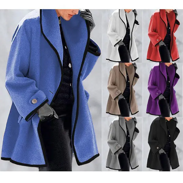 Women Woolen Round Neck Jacket White Black Hooded Plus Size — feature 3