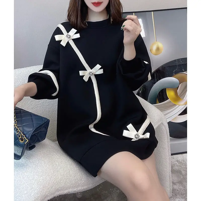 Black Bow Embroidered Sweatshirt Dress for Women — feature 6