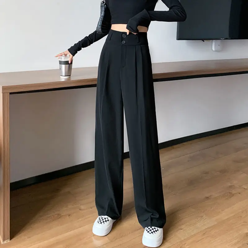 Black Wide Leg High Waist Pants Slim Fit Casual Women - Image 2