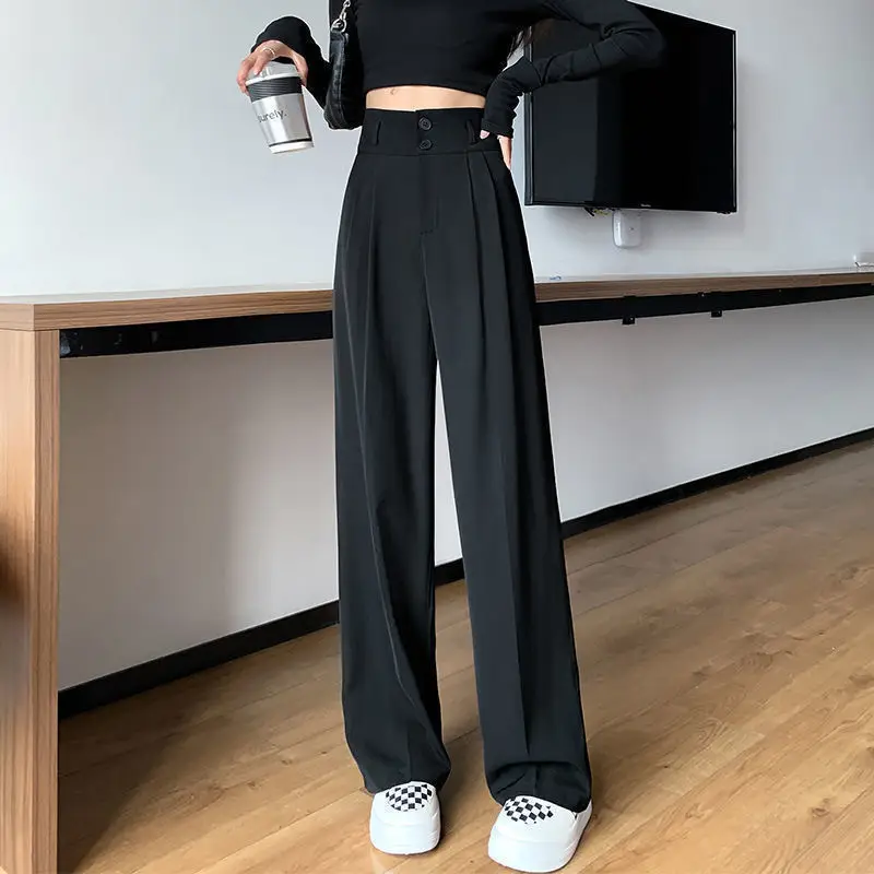 Black Wide Leg High Waist Pants Slim Fit Casual Women - Image 3