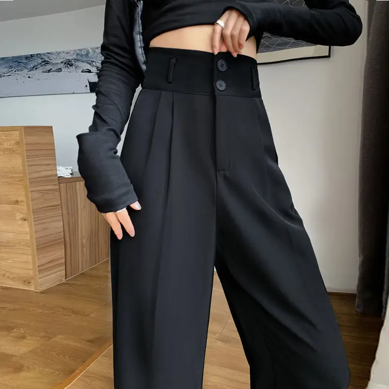 Black Wide Leg High Waist Pants Slim Fit Casual Women - Image 4