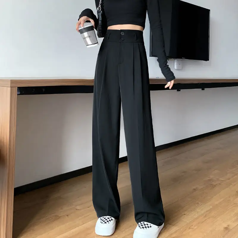 Black Wide Leg High Waist Pants Slim Fit Casual Women - Image 5