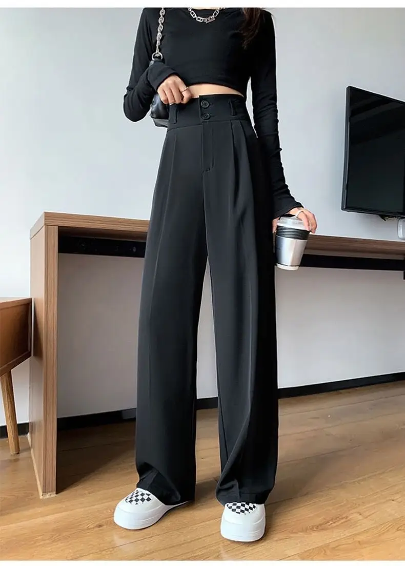 Black Wide Leg High Waist Pants Slim Fit Casual Women — feature 11