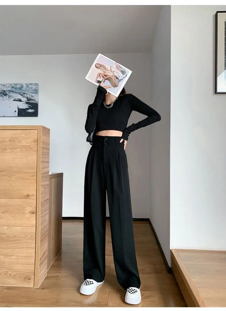 Black Wide Leg High Waist Pants Slim Fit Casual Women — feature 4
