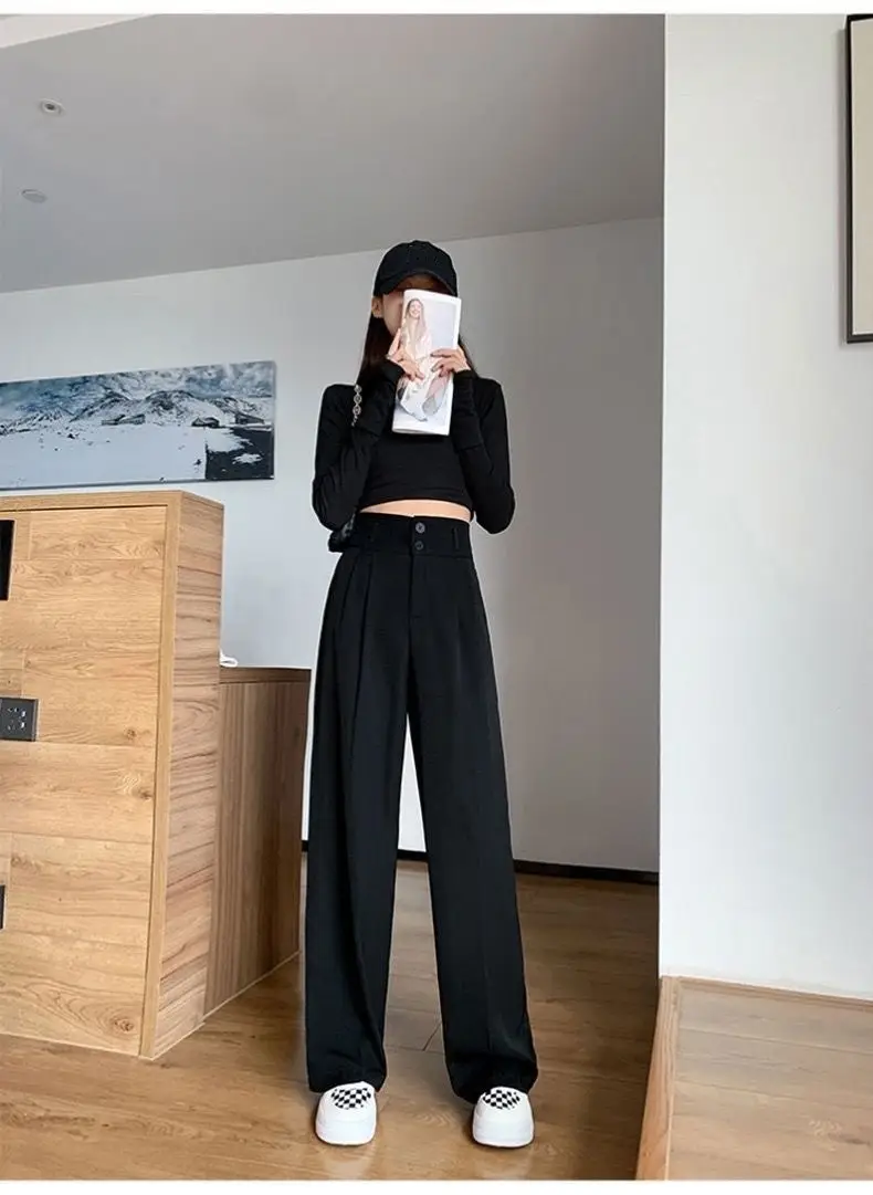 Black Wide Leg High Waist Pants Slim Fit Casual Women — feature 5