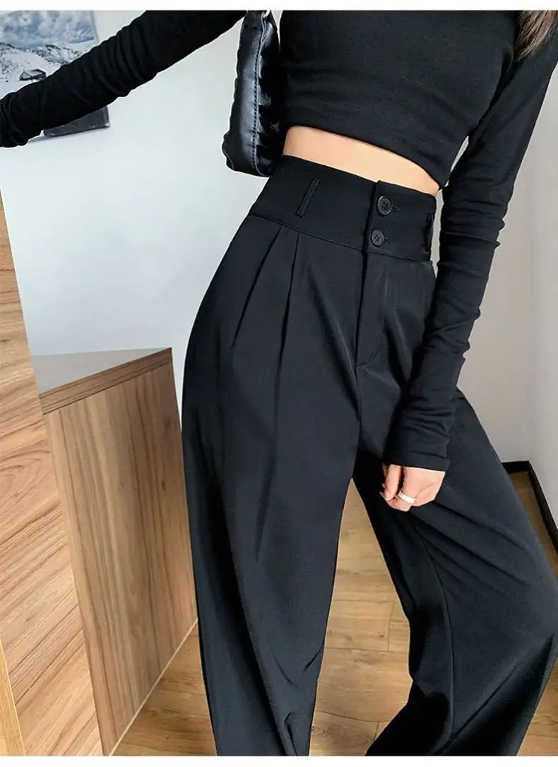 Black Wide Leg High Waist Pants Slim Fit Casual Women — feature 6