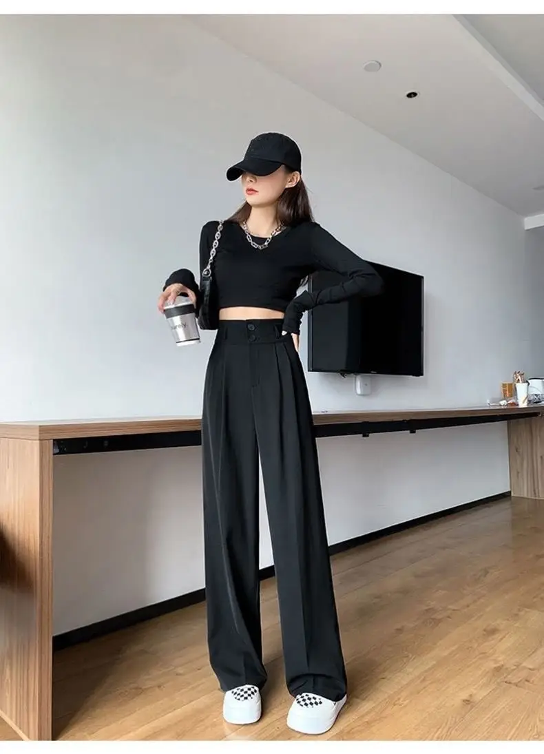 Black Wide Leg High Waist Pants Slim Fit Casual Women — feature 7