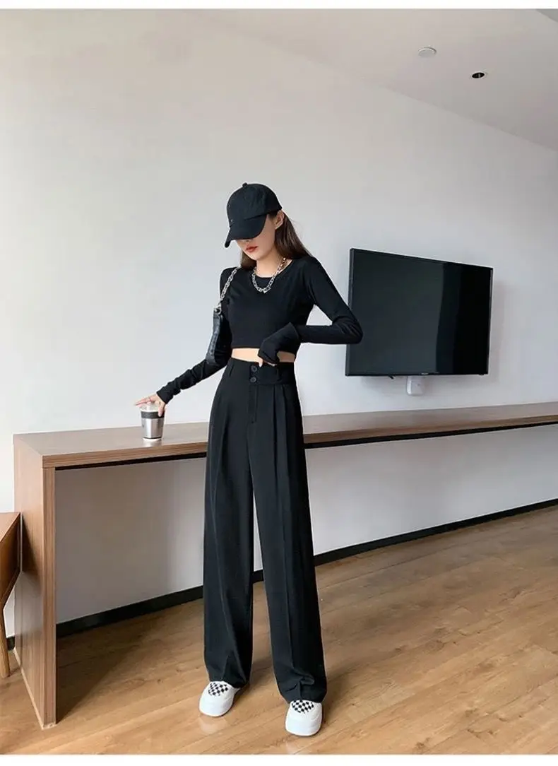 Black Wide Leg High Waist Pants Slim Fit Casual Women — feature 8