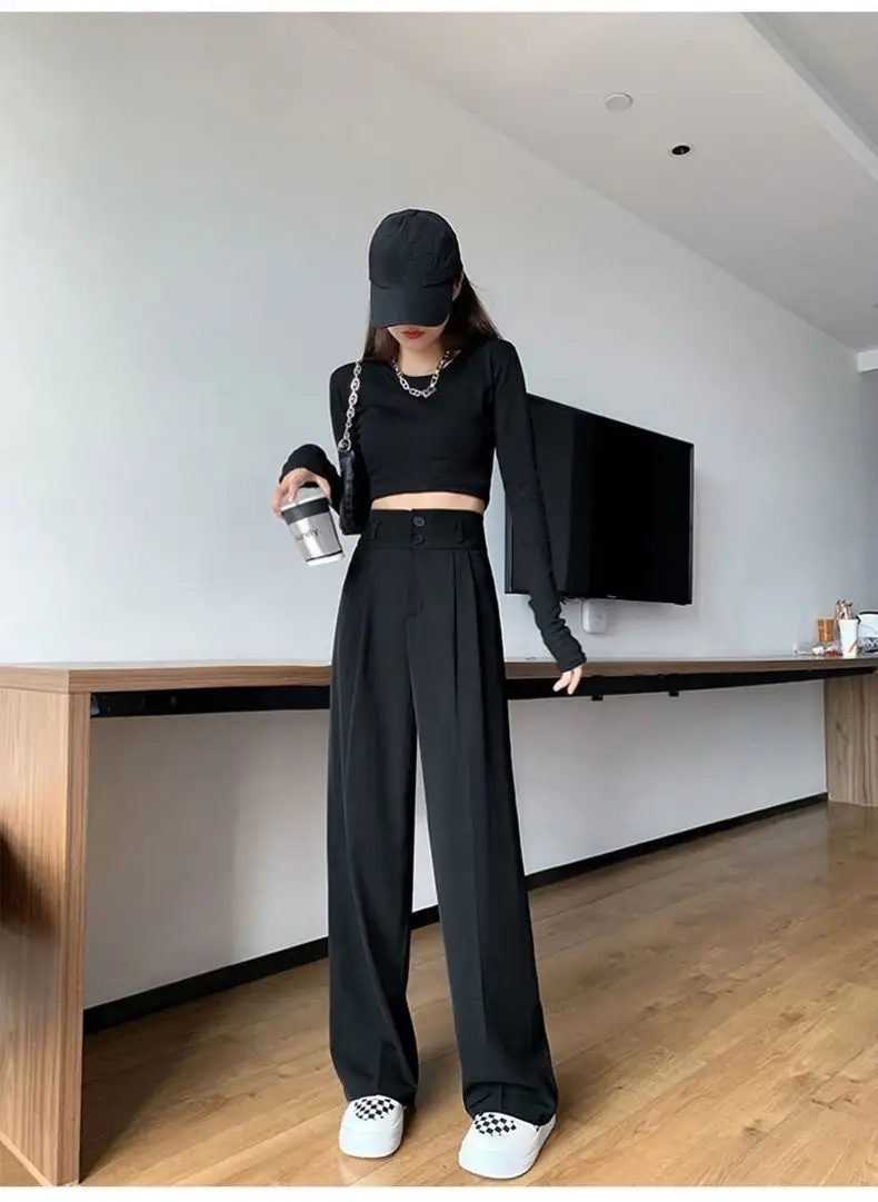 Black Wide Leg High Waist Pants Slim Fit Casual Women — feature 9