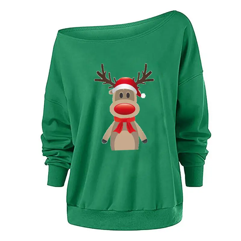 Christmas Deer Decal Sweatshirt Black Long Sleeve - Image 7