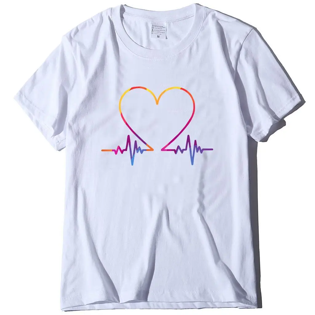 Women T-Shirt Electrocardiogram Heart Design Peach