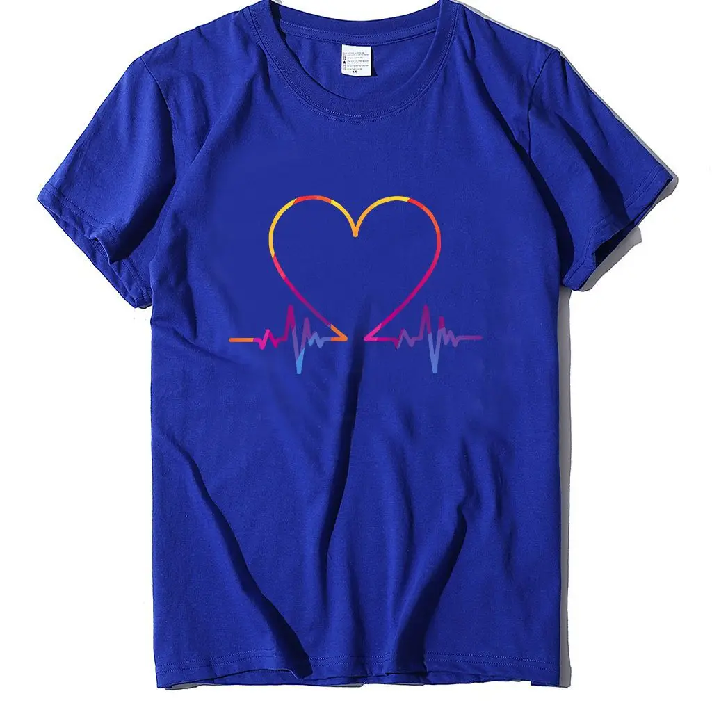 Women T-Shirt Electrocardiogram Heart Design Peach