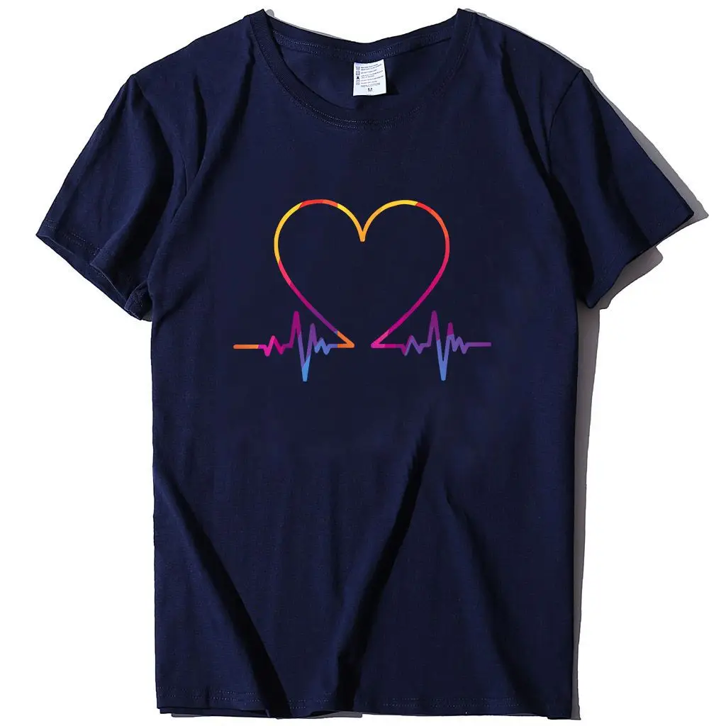 Women T-Shirt Electrocardiogram Heart Design Peach