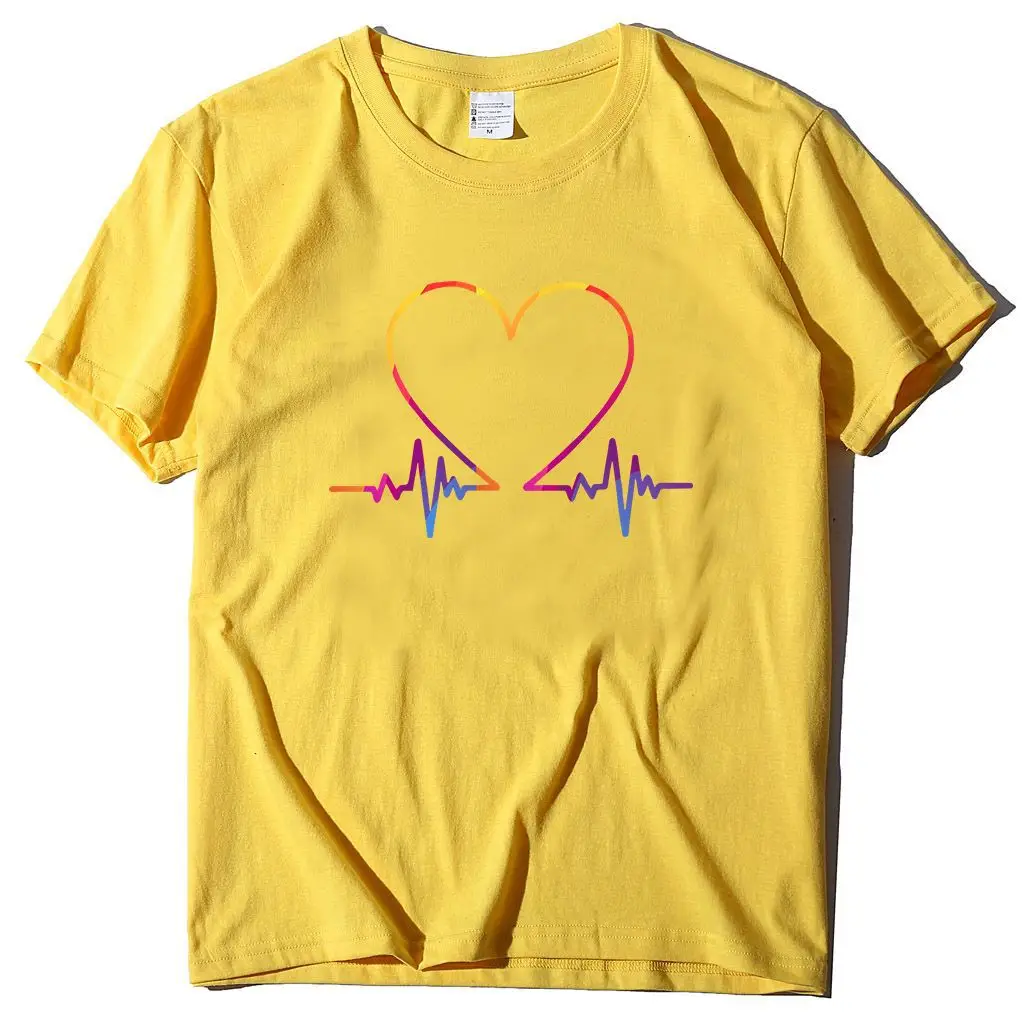 Women T-Shirt Electrocardiogram Heart Design Peach