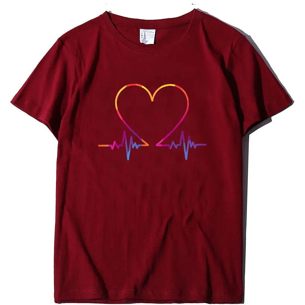 Women T-Shirt Electrocardiogram Heart Design Peach