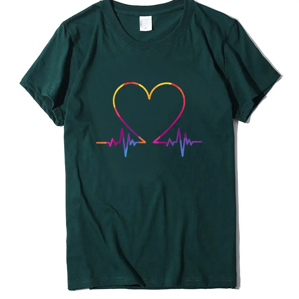 Women T-Shirt Electrocardiogram Heart Design Peach