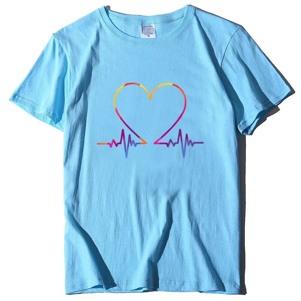 Women T-Shirt Electrocardiogram Heart Design Peach