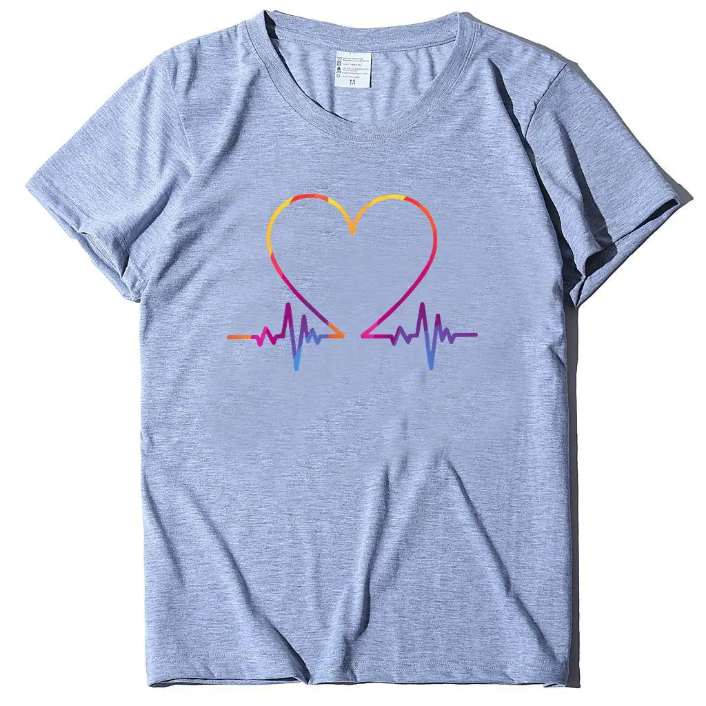 Women T-Shirt Electrocardiogram Heart Design Peach