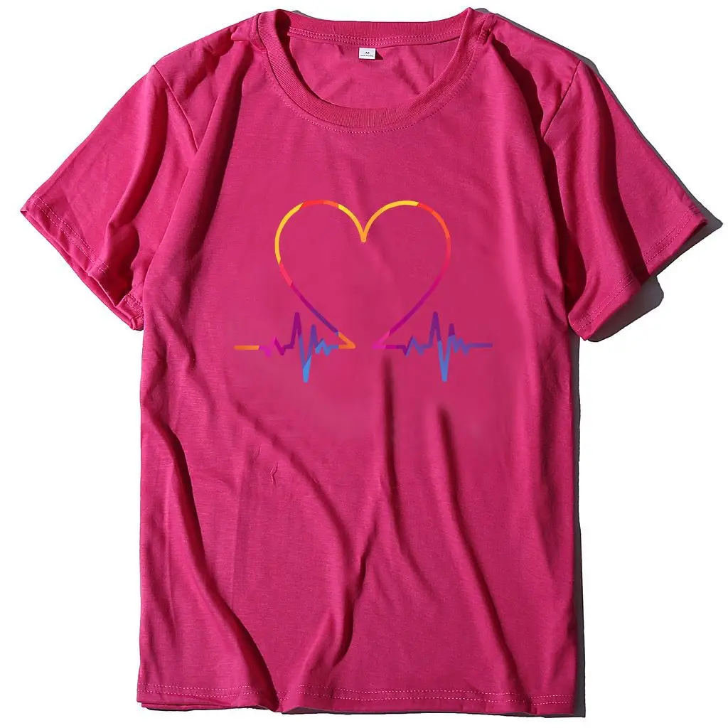 Women T-Shirt Electrocardiogram Heart Design Peach