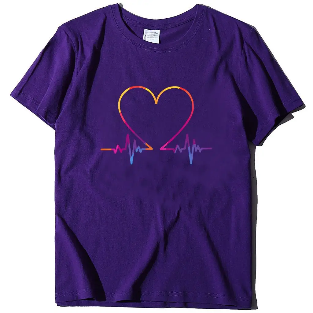 Women T-Shirt Electrocardiogram Heart Design Peach