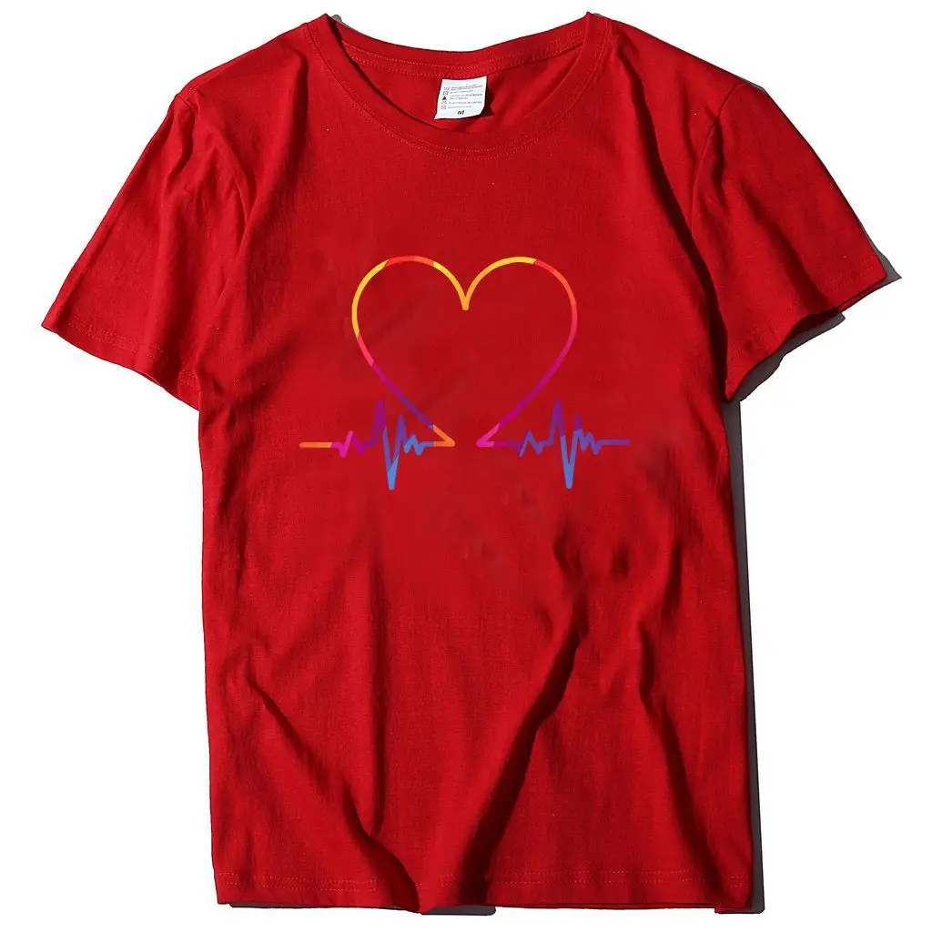 Women T-Shirt Electrocardiogram Heart Design Peach