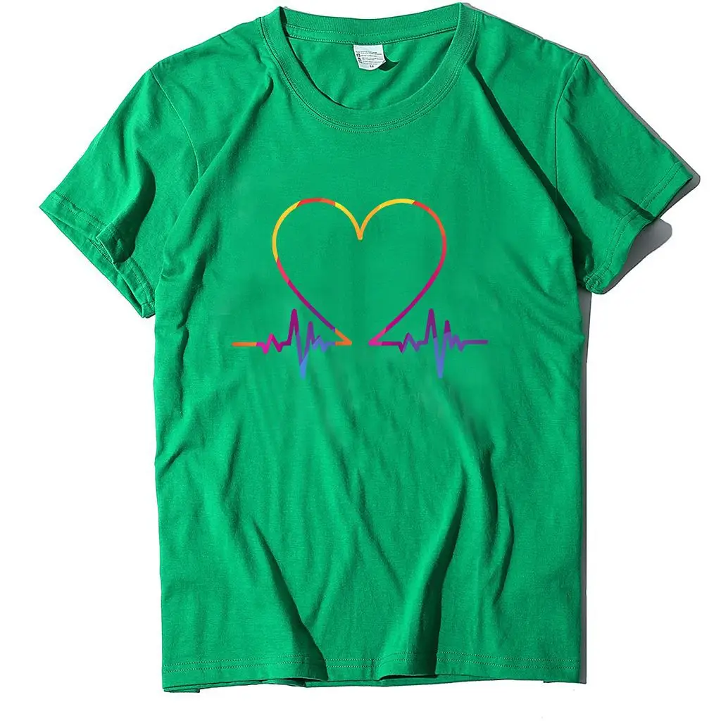 Women T-Shirt Electrocardiogram Heart Design Peach