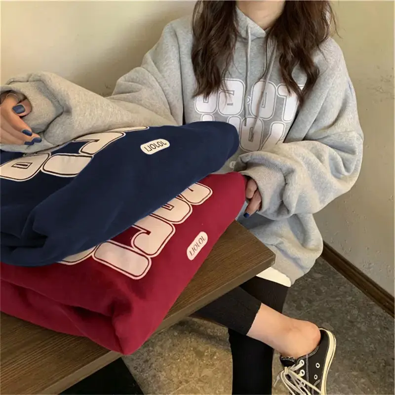 Women Fleece Hooded Sweater Autumn Winter Thickened - Image 4