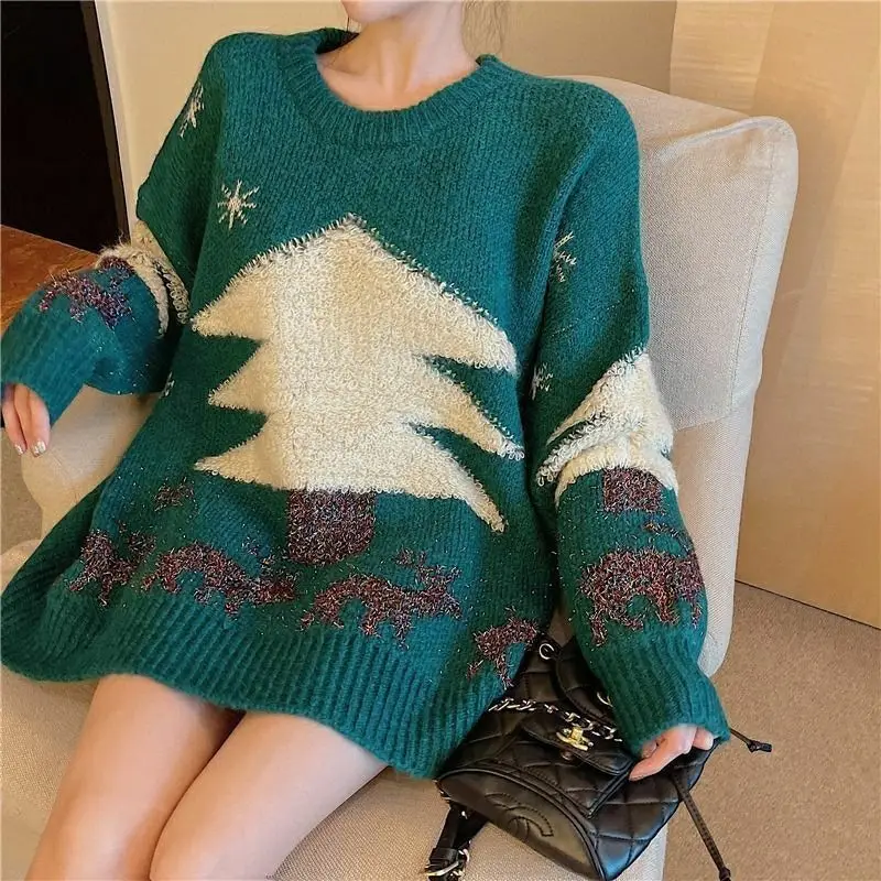 Women's Red Christmas Sweater with Embroidered Patch - Image 4