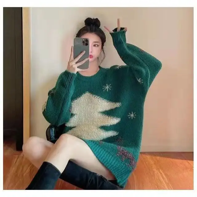Women's Red Christmas Sweater with Embroidered Patch - Image 5