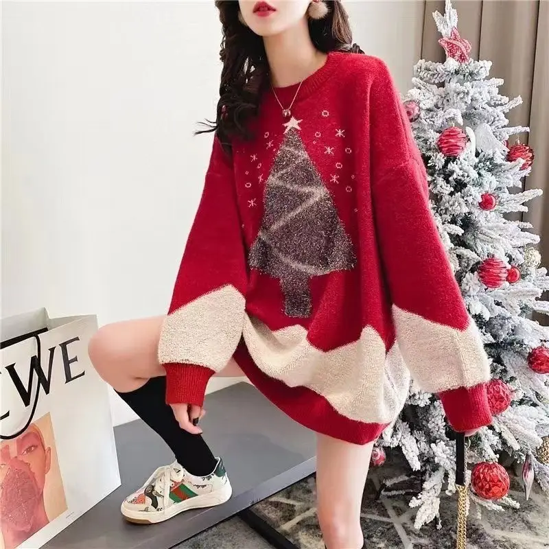 Women's Red Christmas Sweater with Embroidered Patch - Image 6