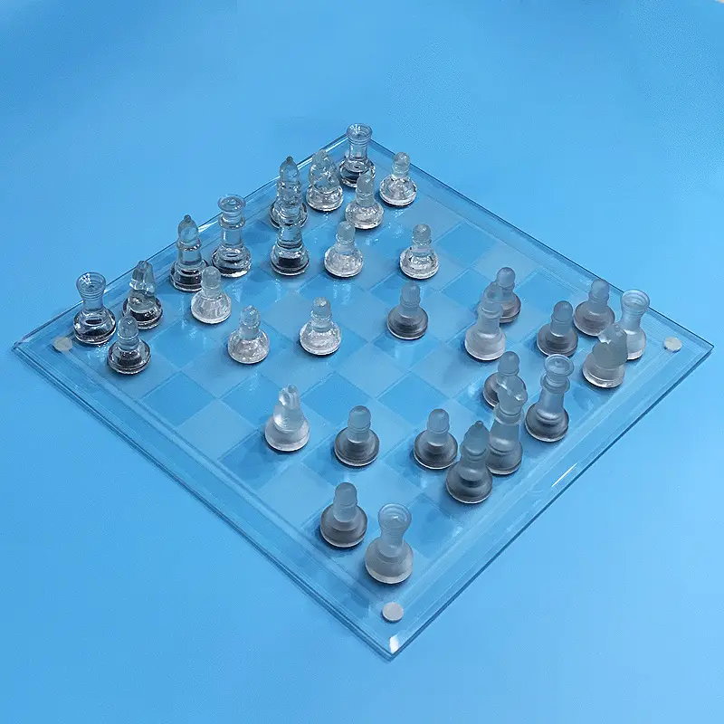 25*25cm frosted glass chess glass chess set crystal chess table puzzle game