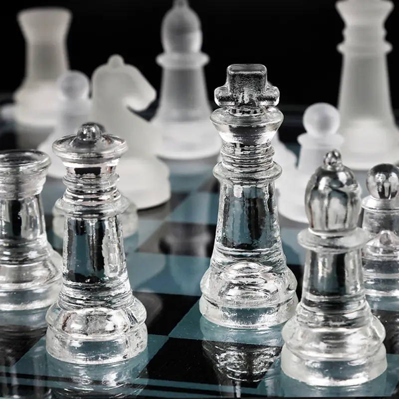 25*25cm frosted glass chess glass chess set crystal chess table puzzle game