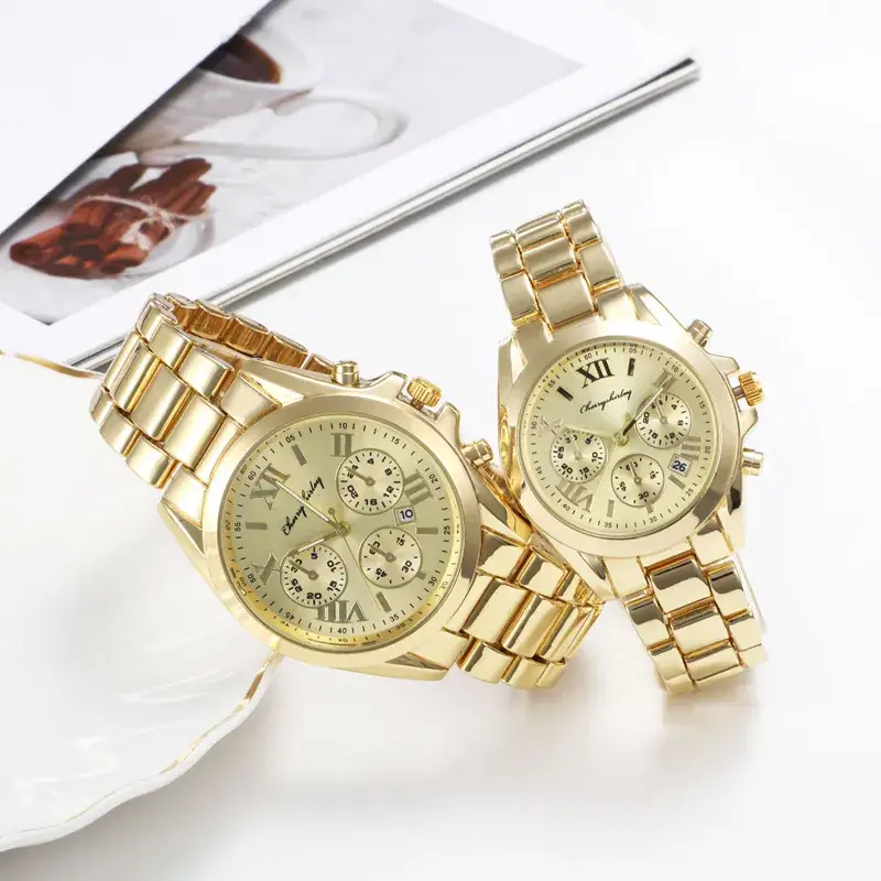 Men's Gold Quartz Chronograph Watch with Chain Strap - Image 2