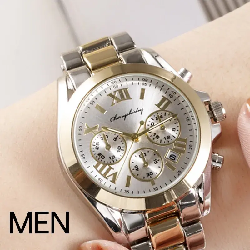 Men's Gold Quartz Chronograph Watch with Chain Strap - Image 7