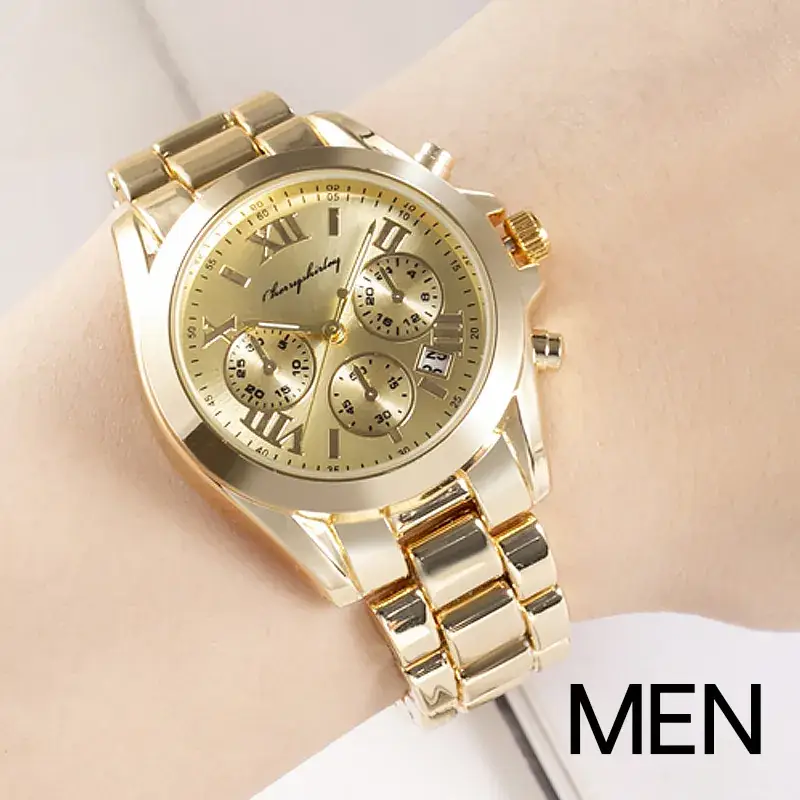 Men's Gold Quartz Chronograph Watch with Chain Strap - Image 9