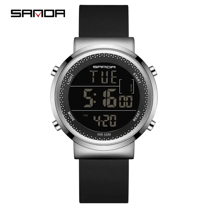 Sanda Digital Watch Black Silicone Band Male Female - Image 2