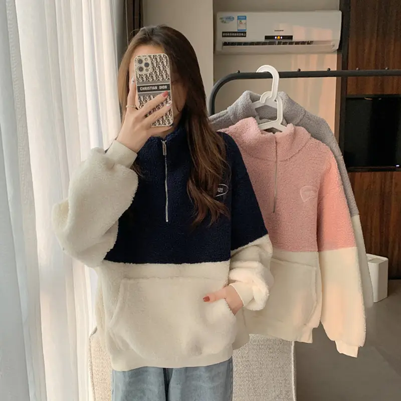 Women Crossbody Sweatshirt Fleece Collar Half-Zipper Winter Warm - Image 4