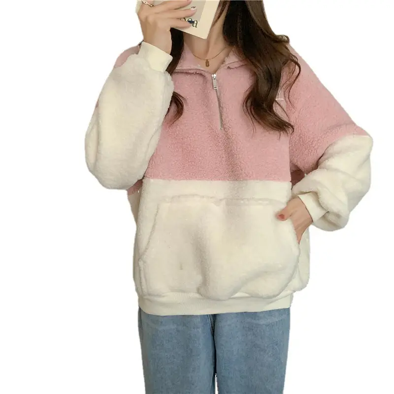 Women Crossbody Sweatshirt Fleece Collar Half-Zipper Winter Warm - Image 8