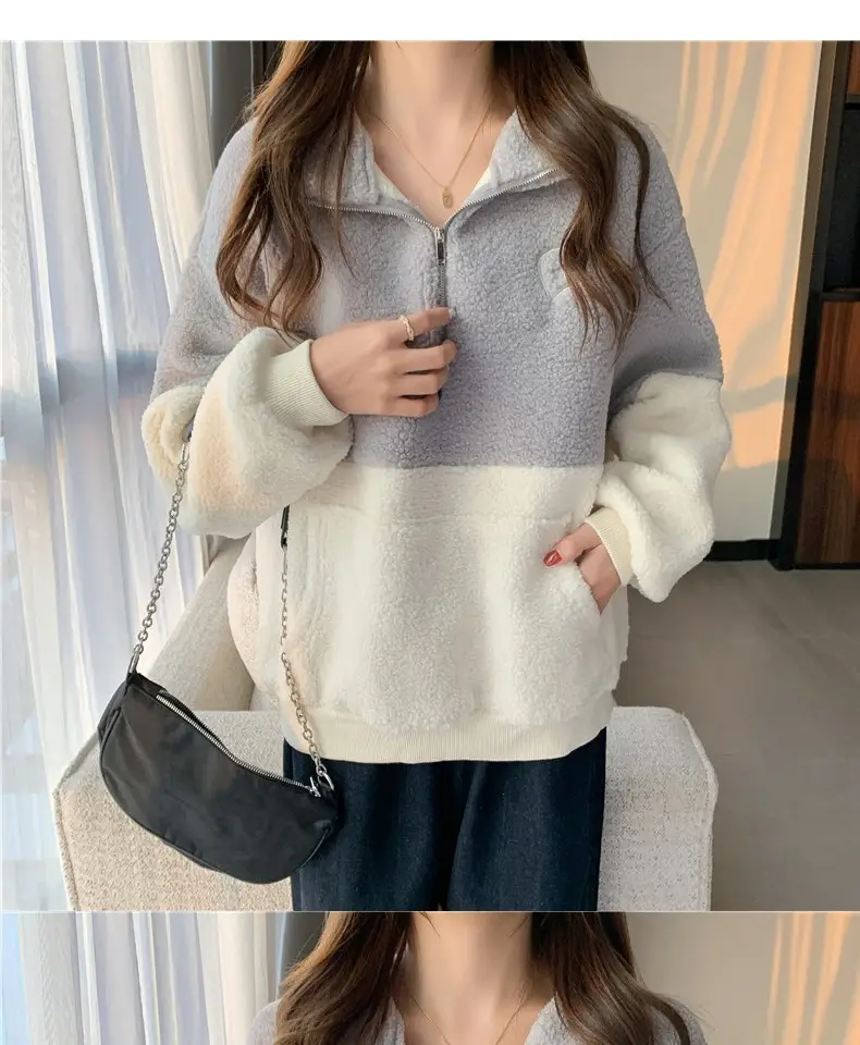 Women Crossbody Sweatshirt Fleece Collar Half-Zipper Winter Warm - Image 2