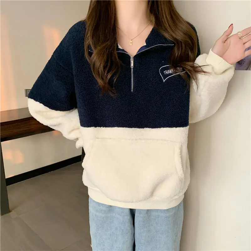 Women Crossbody Sweatshirt Fleece Collar Half-Zipper Winter Warm - Image 3