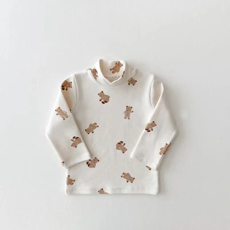 Kids Half High Collar T-Shirt White Floral Baby Western Style - Image 4