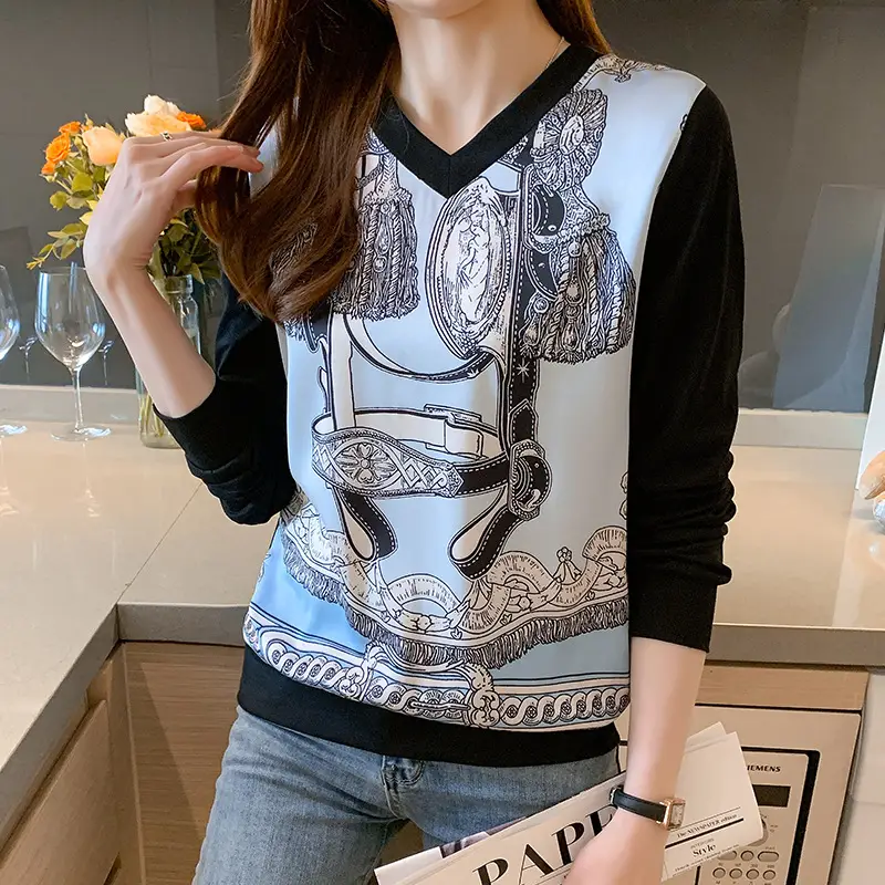 Women Printed V-Neck Long Sleeve T-Shirt 2022 - Image 5