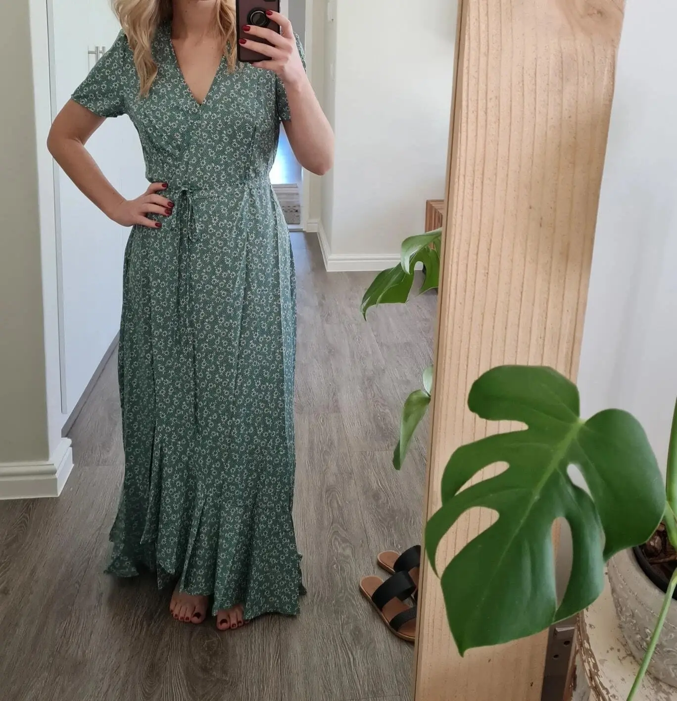 Green Floral V-Neck Cardigan Dress Large Swing Holiday Wear — feature 18