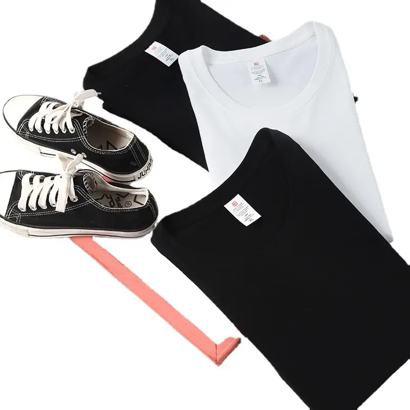 Men Pure Cotton 3/4 Sleeve T-Shirt White Black Large - Image 7