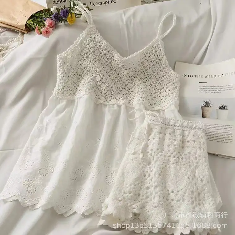 New Retro Women's Lace Shorts Set with Hat - Image 41