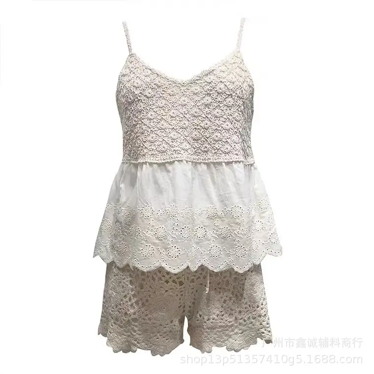 New Retro Women's Lace Shorts Set with Hat - Image 42