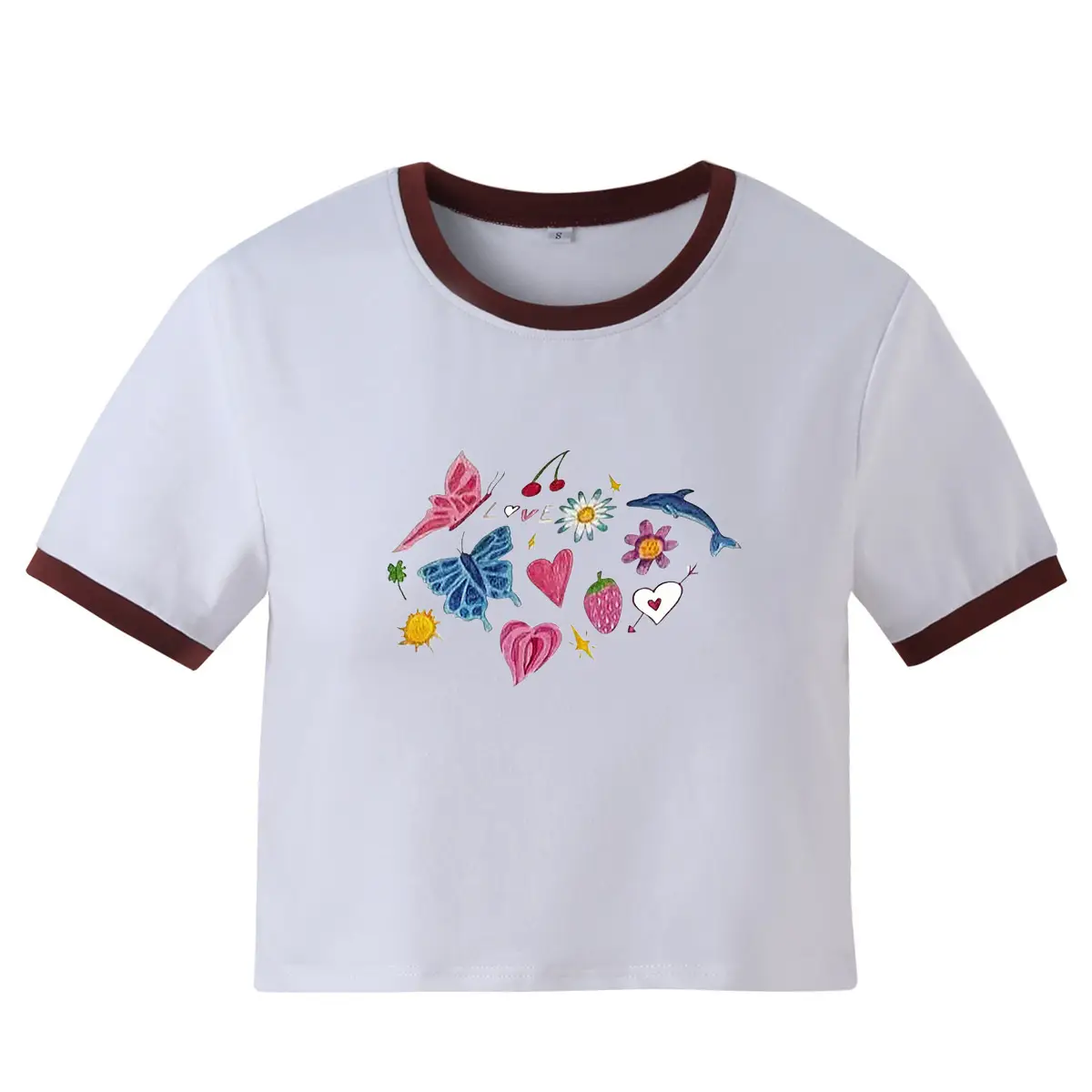 White Butterfly Print Short Sleeve T-Shirt for Women