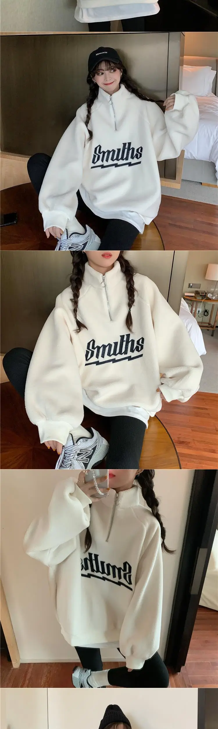 Women Korean Style Loose Sweatshirt Brown Smiths — feature 4