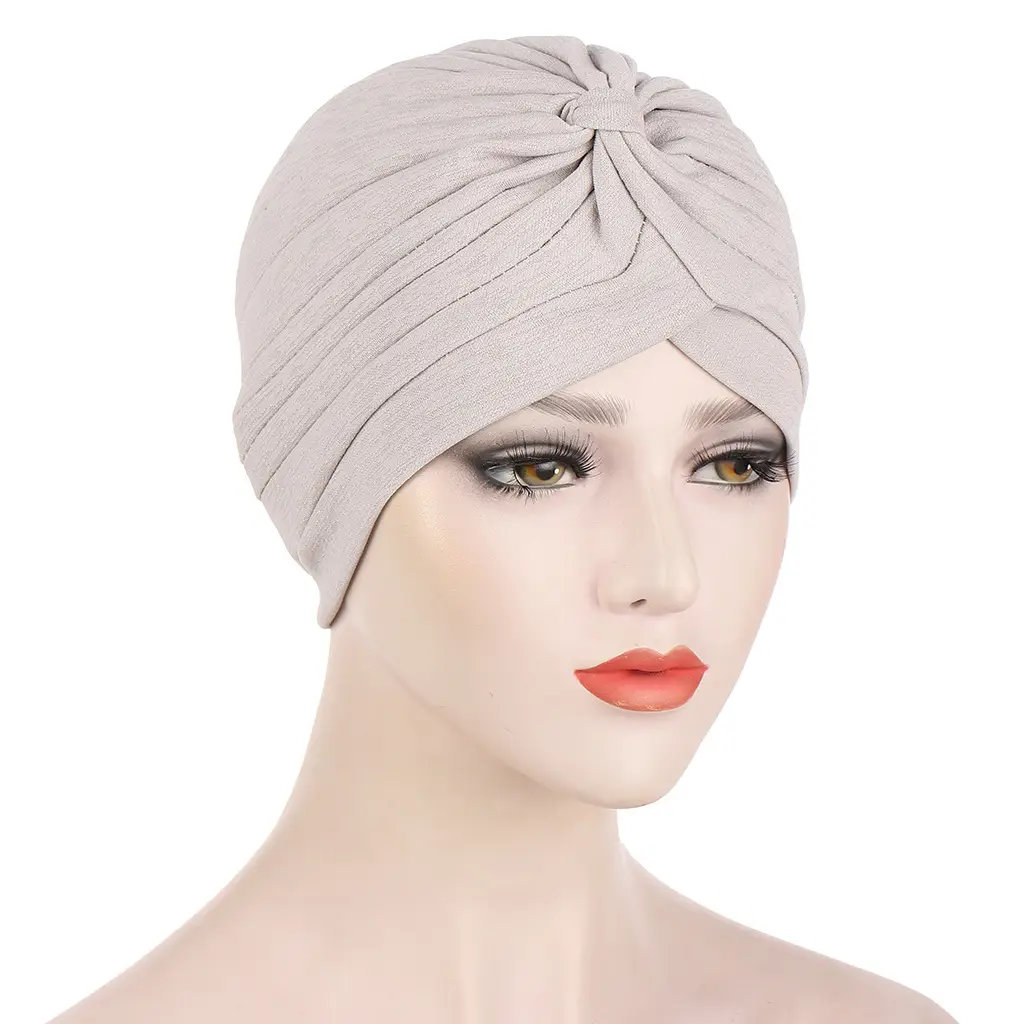 Muslim Turban Hat Pink Red Bamboo Hemp Pleated