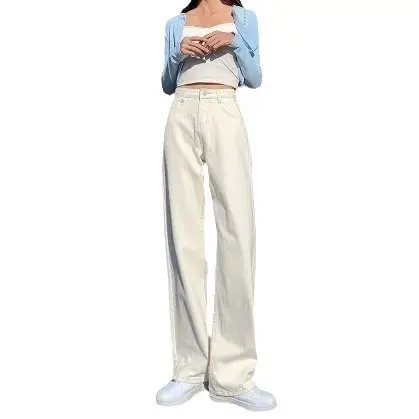 Women Wide Leg Pants High Waist Light Blue Denim - Image 28
